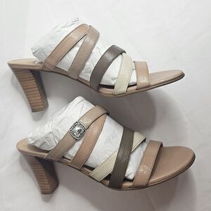 Brighton Sandal Neutral MultiTone Leather Heel 7.5M Strappy REBEL Neutral